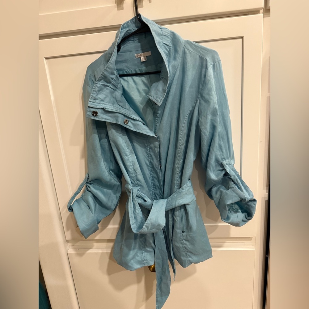 Gorgeous Puli lightweight belted jacket size xl blue feels like linen